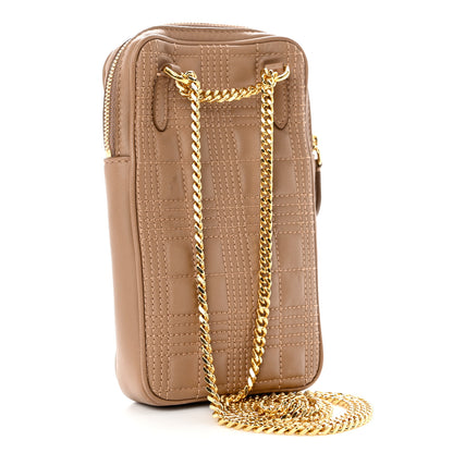 Burberry Lambskin Quilted Mini Lola Vertical Crossbody Bag Camel 3 of 10