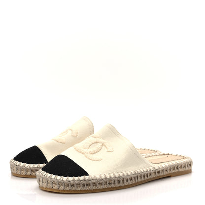 Chanel Denim CC Espadrille Mules 39 White Black 3 of 8