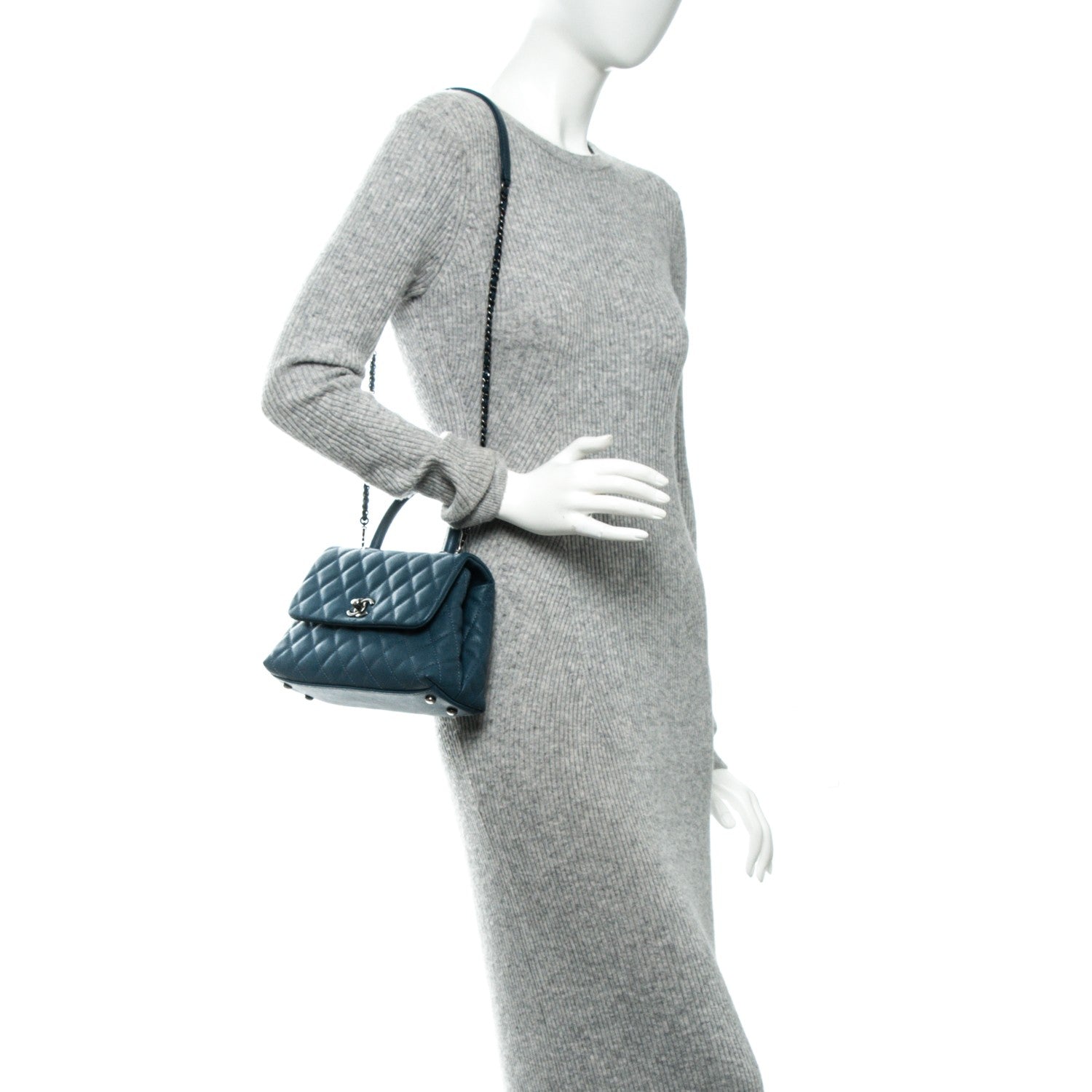 Chanel Caviar Quilted Mini Coco Handle Flap Blue 2 of 9