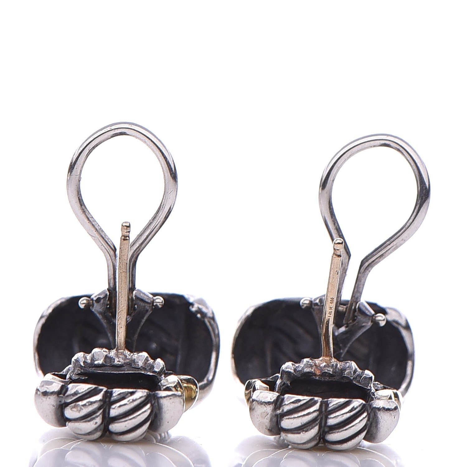 David Yurman Sterling Silver 14K Yellow Gold Classic Wheat Earrings 4 of 6