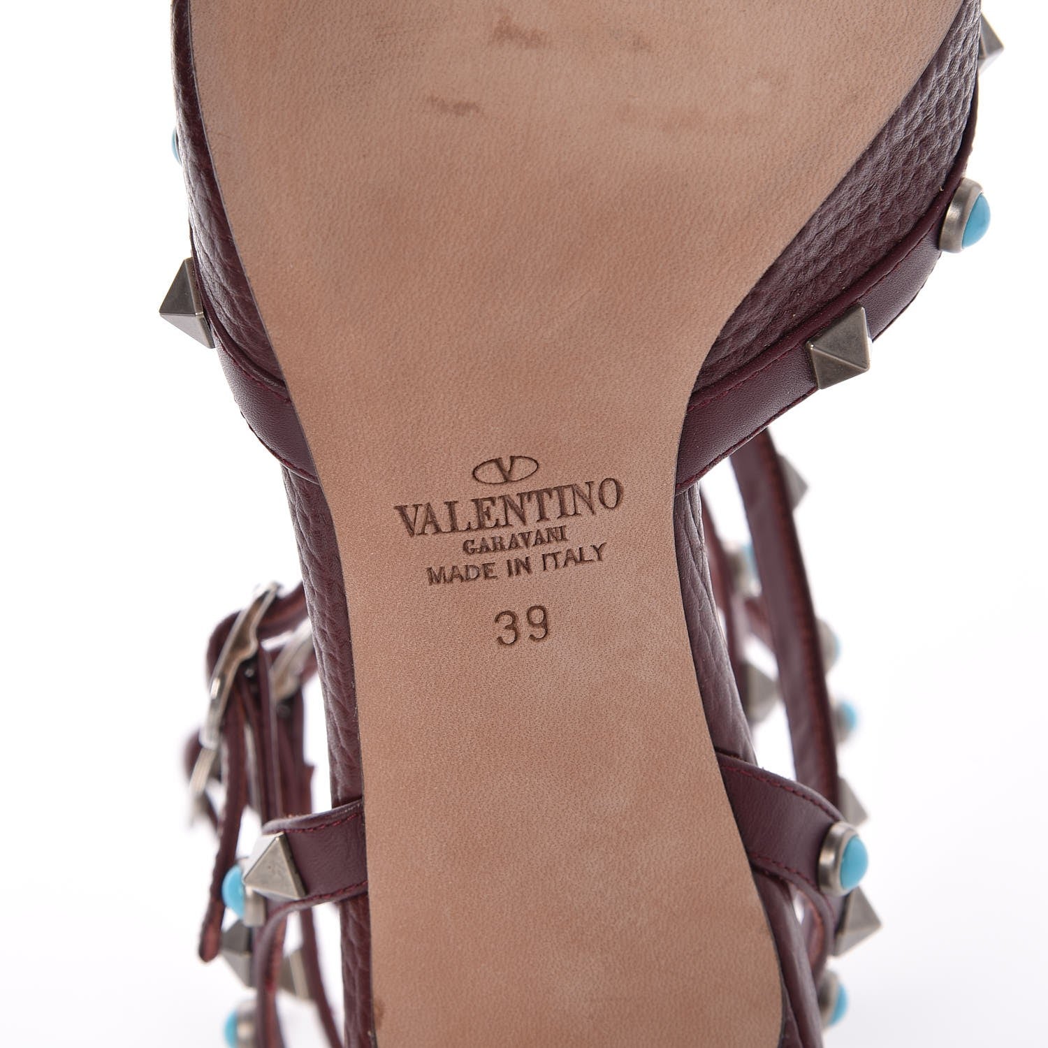 Valentino Garavani Pebbled Calfskin Turquoise Rockstud Rolling Ankle Strap 65mm Pumps 39 Rubin 8 of 8