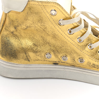 Saint Laurent Distressed Calfskin Bedford Logo-Appliqued Hightop Sneakers 38 Gold Cream White 9 of 10