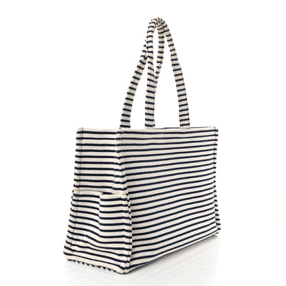 Celine Canvas Calfskin Striped Triomphe Cabas Navy 3 of 10