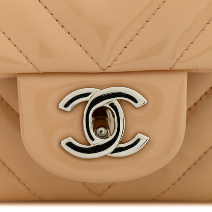 Chanel Patent Chevron Quilted Mini Rectangular Flap Beige 12 of 14