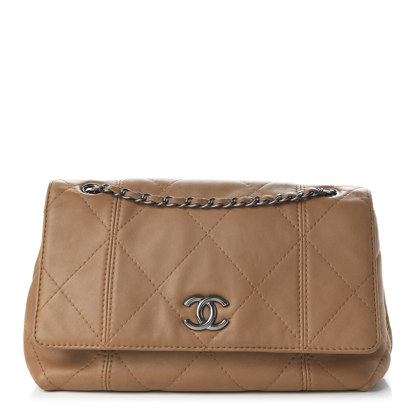 Lambskin Quilted Large Soft Touch Flap Beige