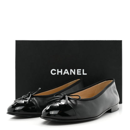 Chanel Lambskin Patent Cap Toe Ballerina Flats 37 Black 9 of 9