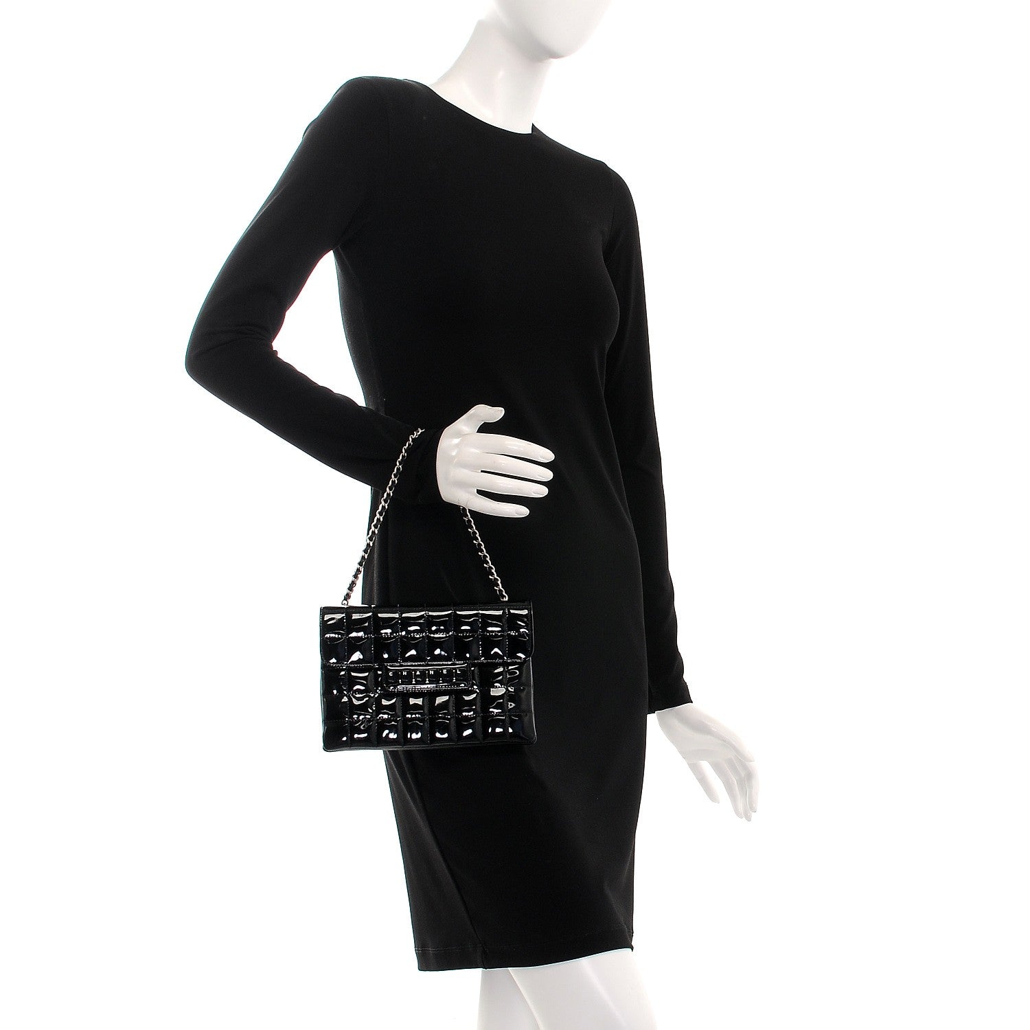 Chanel Patent Chocolate Bar Quilted Computer Keys Flap Black 2 of 12