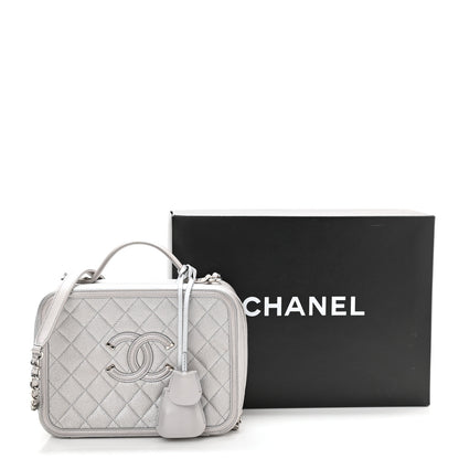 Chanel Metallic Caviar Quilted Large CC Filigree Vanity Case Silver 13 of 13