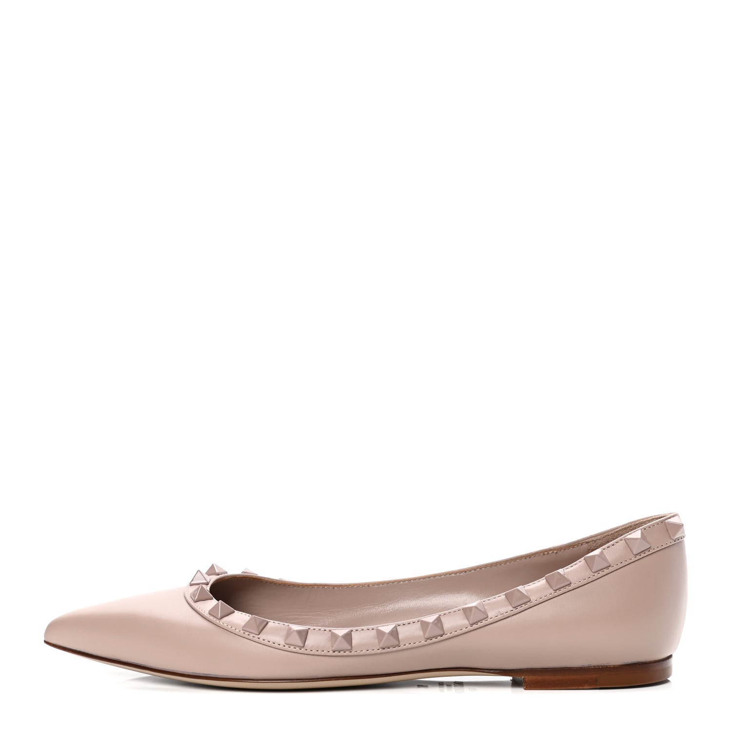 Valentino Garavani Calfskin Lacquered Monochrome Rockstud Ballerina Flats 36 Poudre 1 of 4