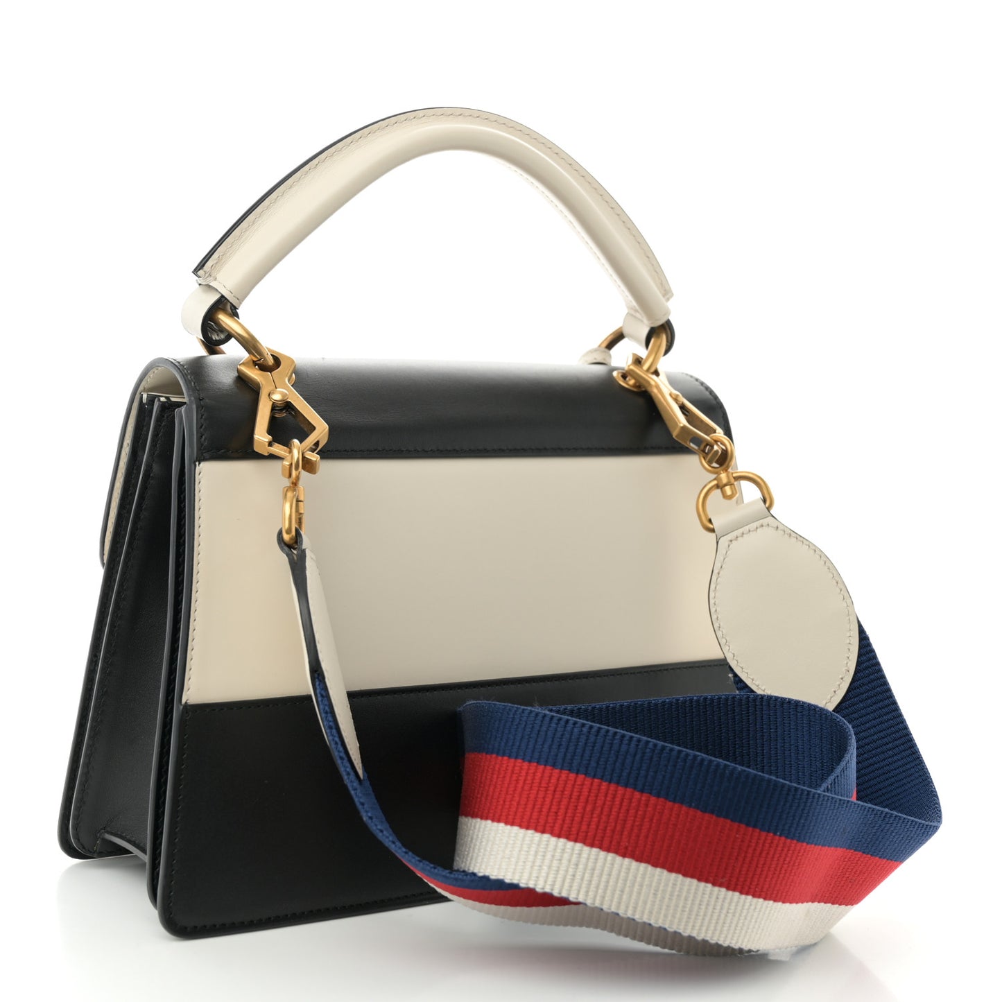Calfskin Sylvie Web Small Queen Margaret Top Handle Bag Black White
