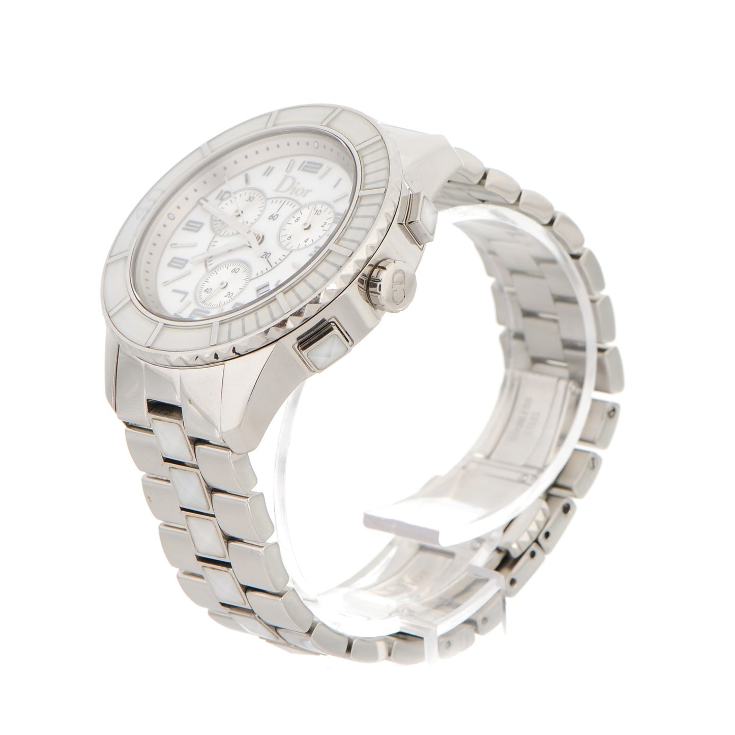 Stainless Steel Diamond Sapphire 38mm Christal Chronograph Quartz Watch White