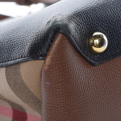 Burberry Grainy Calfskin House Check Two Tone Medium Banner Tote Black Brown 13 of 18