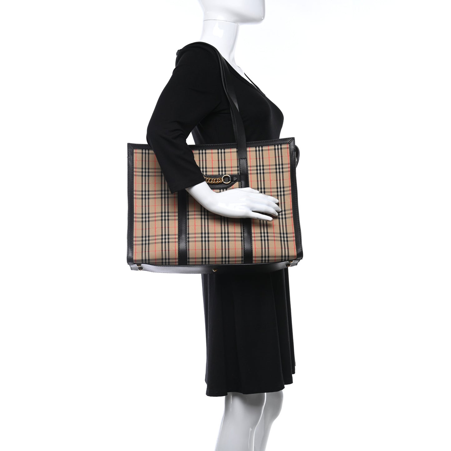 Calfskin 1983 Knight Check Link Zip Tote Black