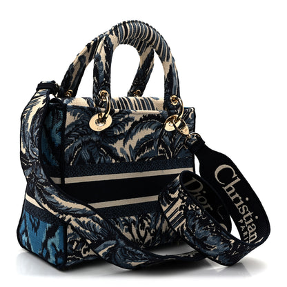 Christian Dior Canvas Embroidered Palm Tree Toile De Jouy Medium Lady D-Lite Blue 3 of 10
