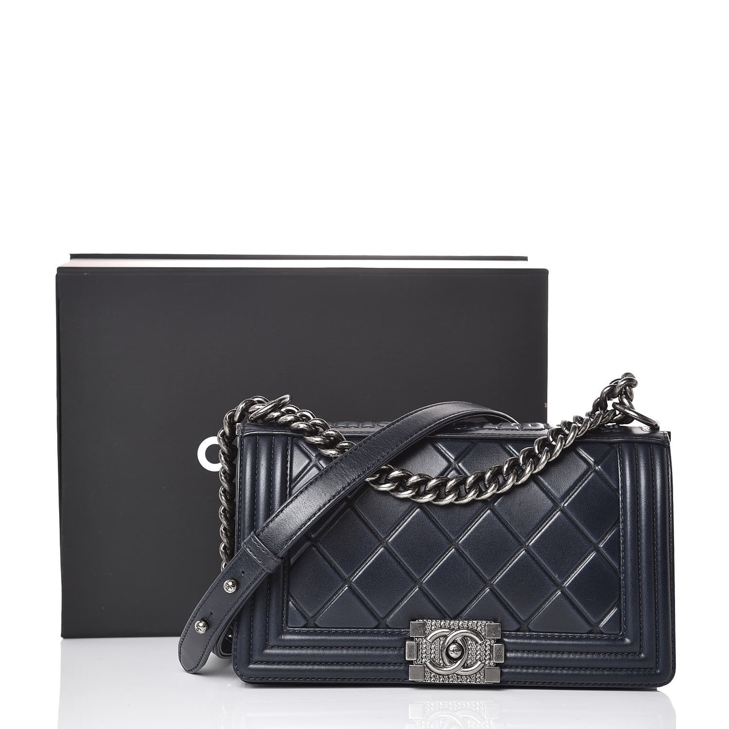 Calfskin Embossed Medium Paris Salzburg Boy Flap Navy