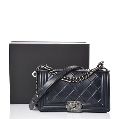 Chanel Calfskin Embossed Medium Paris Salzburg Boy Flap Navy 10 of 10