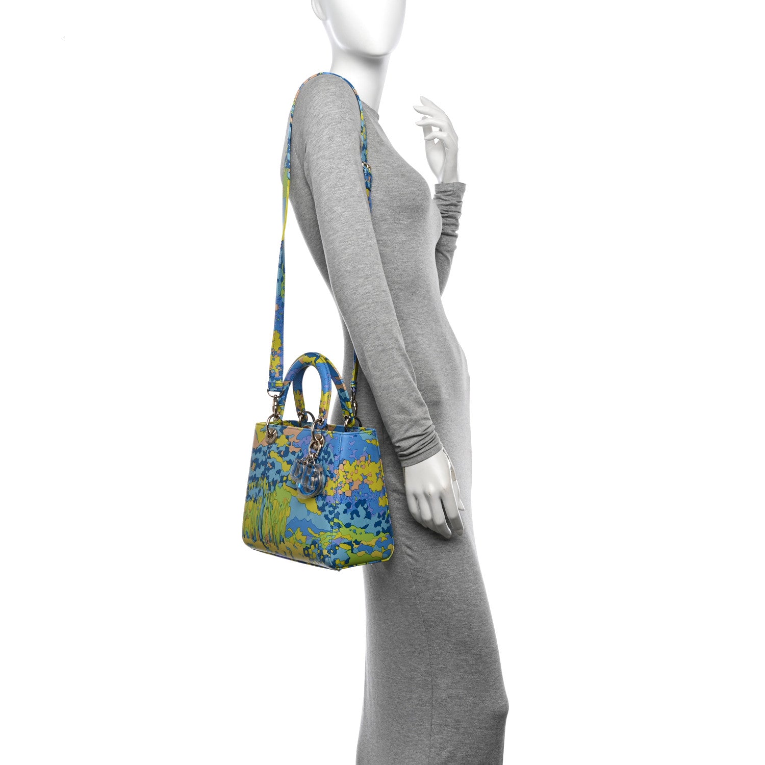 Christian Dior Calfskin Printed Woods All Over Medium Lady Dior Blue Multicolor 2 of 11
