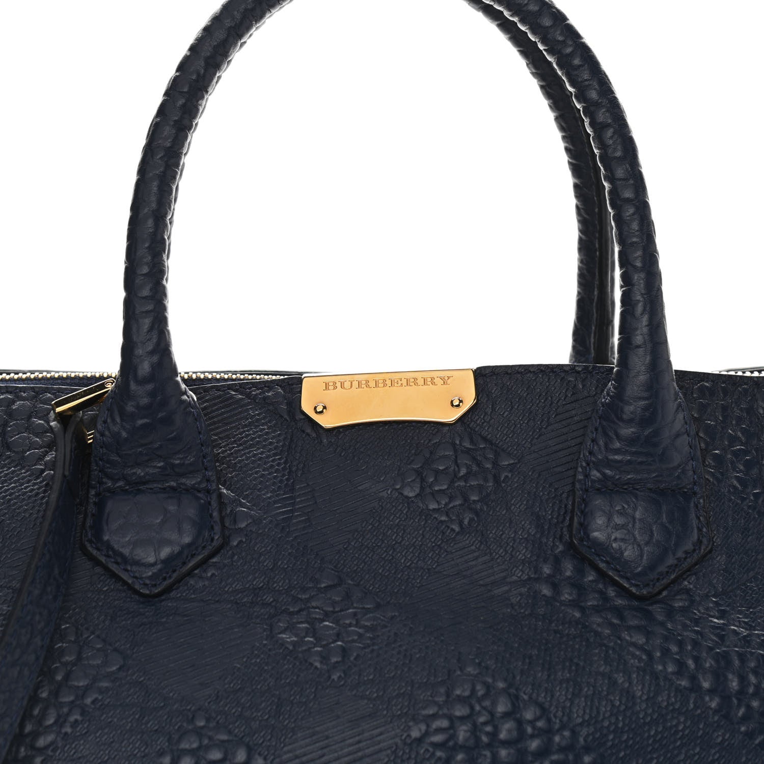 Burberry Heritage Grain Check Embossed Medium Dewsbury Tote Blue Carbon 9 of 10