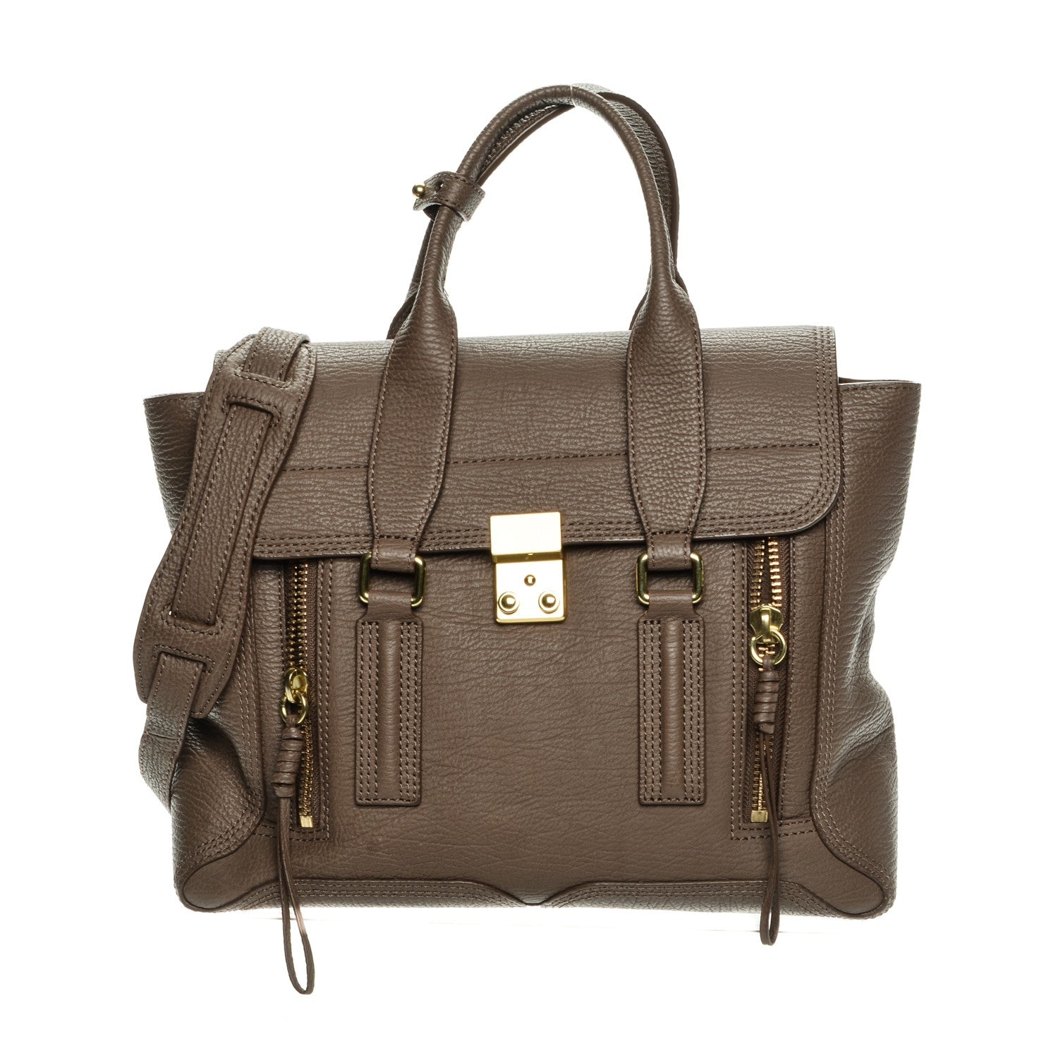 3.1 Phillip Lim 3.1 Textured Calfskin Medium Pashli Satchel Taupe 1 of 8