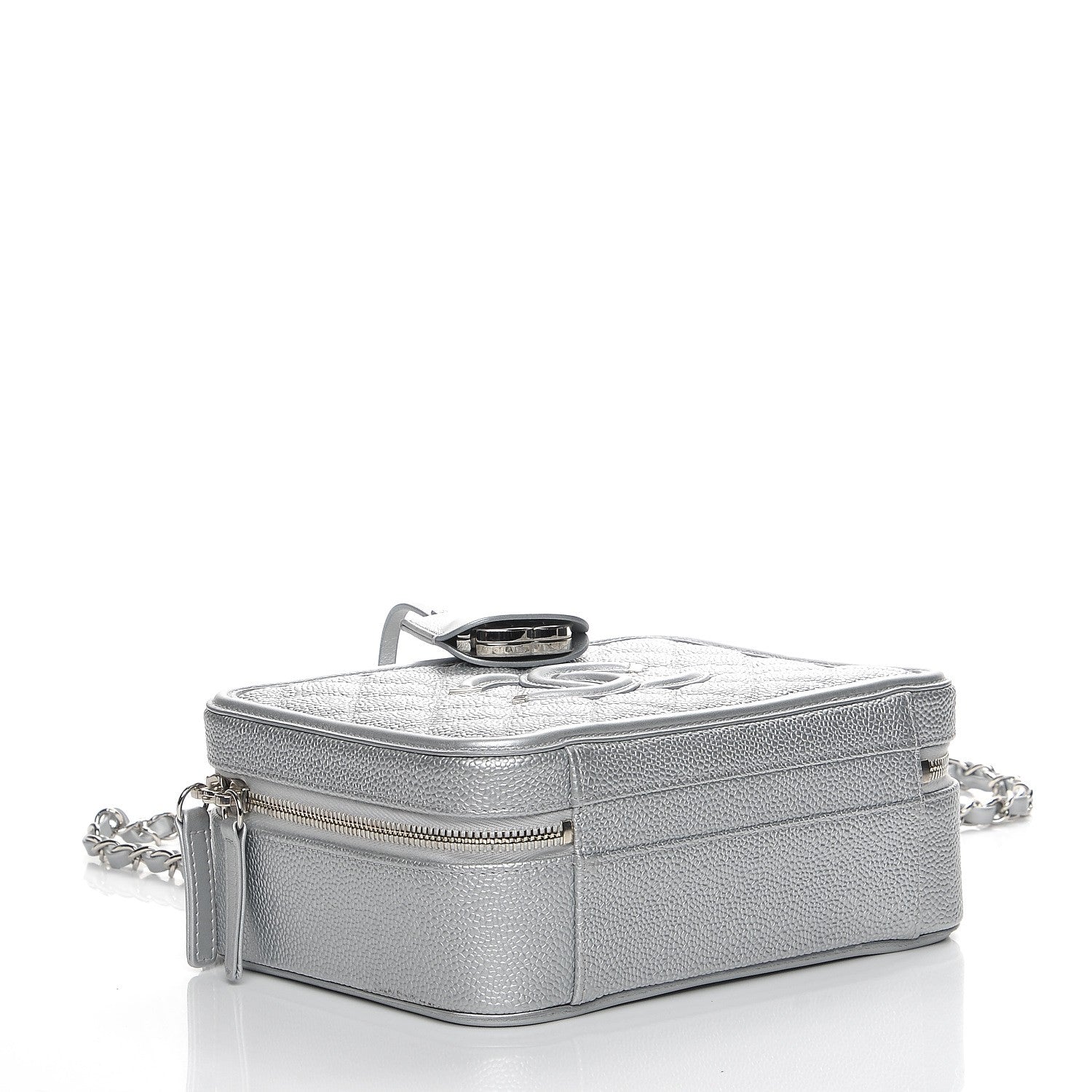 Chanel Metallic Caviar Quilted Medium CC Filigree Vanity Case Silver 6 of 10
