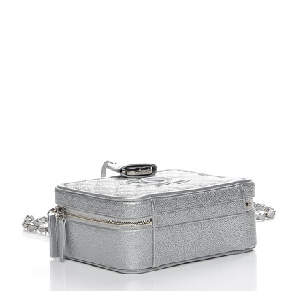 Chanel Metallic Caviar Quilted Medium CC Filigree Vanity Case Silver 6 of 10