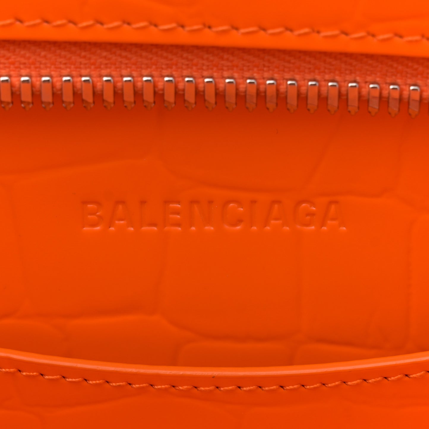 Semi Shiny Calfskin Crocodile Embossed Neo Classic Silver Hardware Large Top Handle Bag Orange