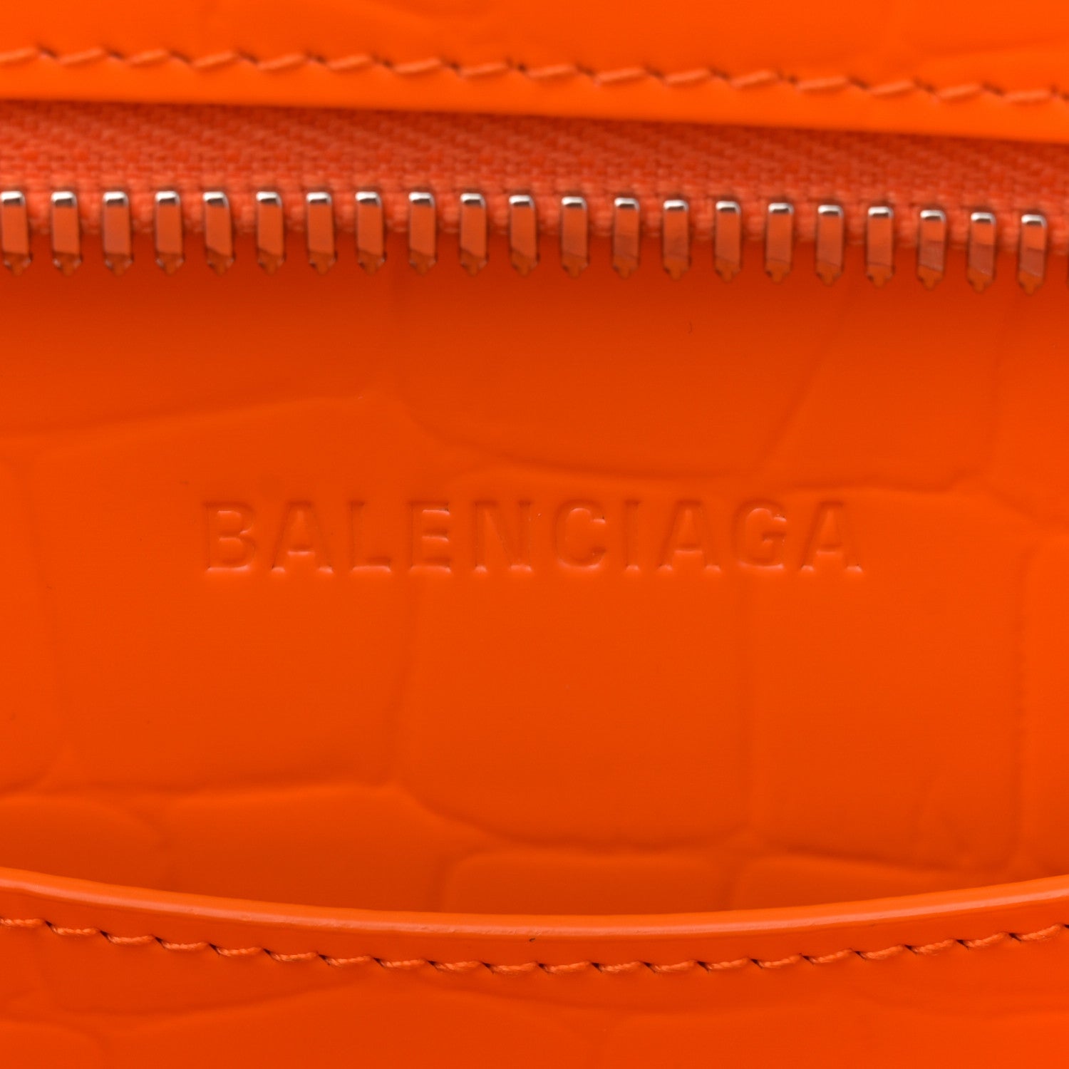 Balenciaga Semi Shiny Calfskin Crocodile Embossed Neo Classic Silver Hardware Large Top Handle Bag Orange 6 of 13