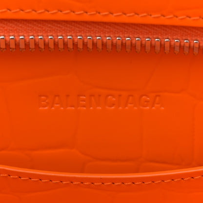Balenciaga Semi Shiny Calfskin Crocodile Embossed Neo Classic Silver Hardware Large Top Handle Bag Orange 6 of 13