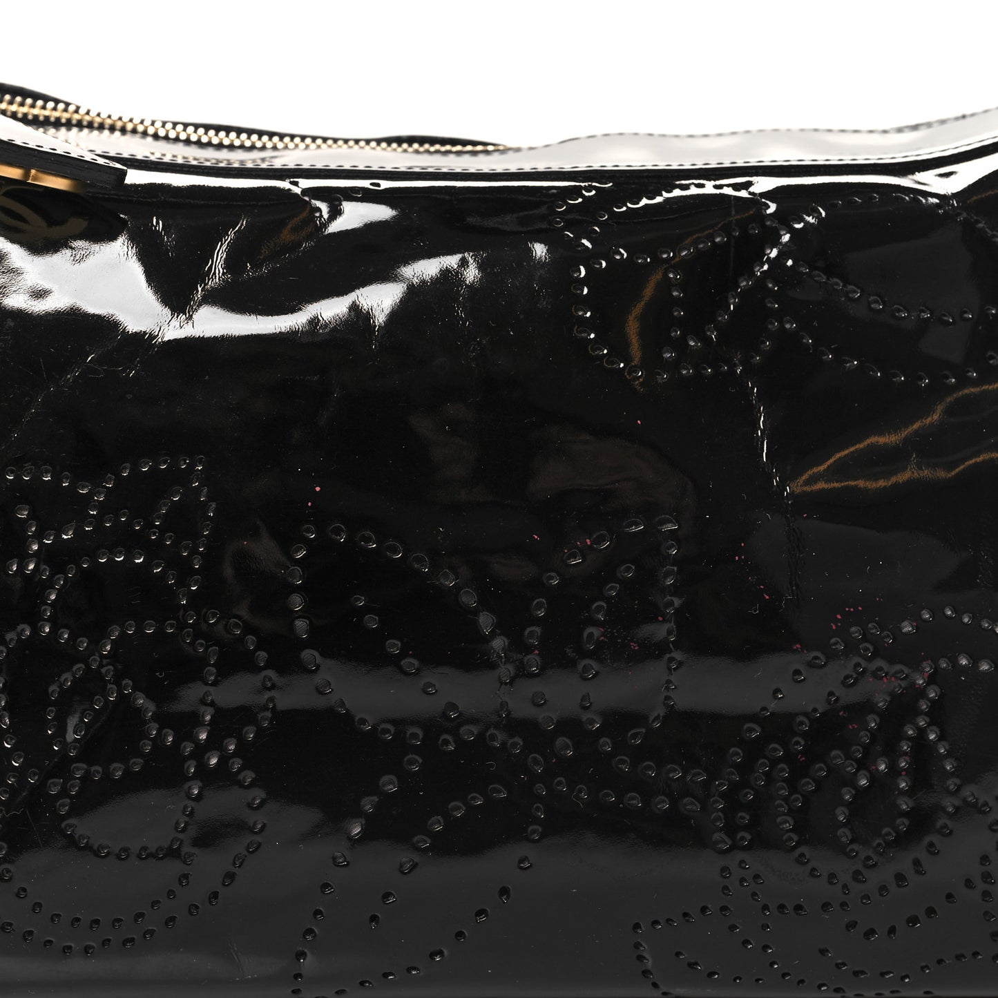 Patent Perforated Camelia Hobo Black