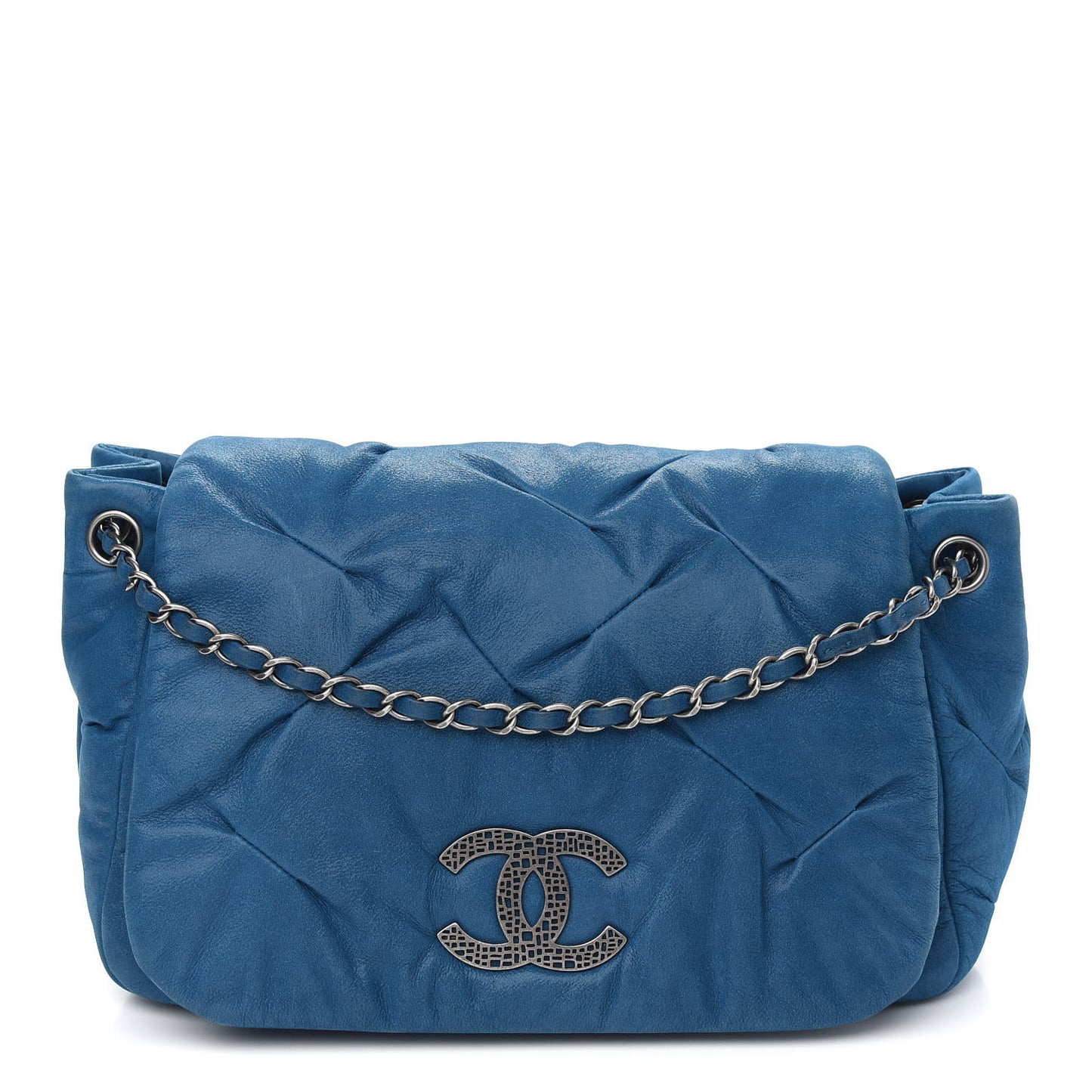 Iridescent Calfskin Glint Flap Blue