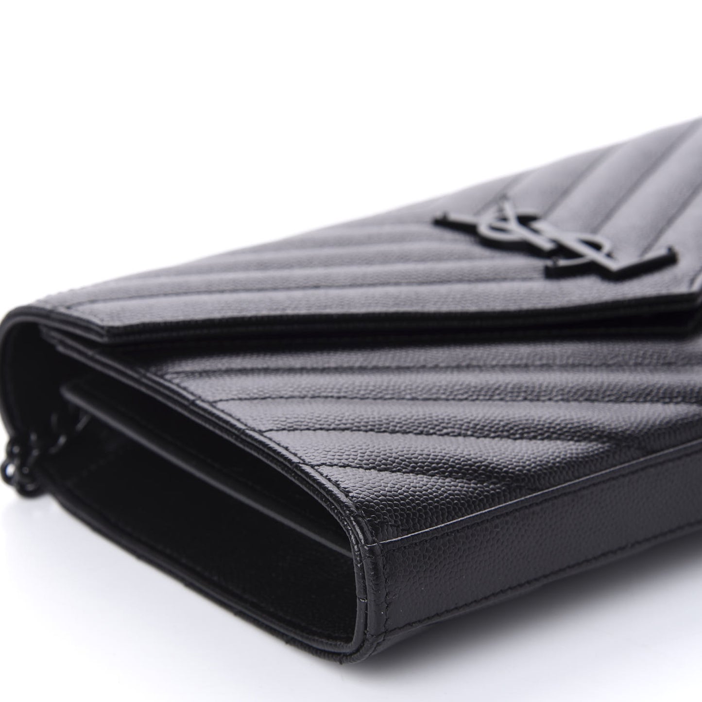 Grain De Poudre Matelasse Chevron Monogram Chain Wallet Black