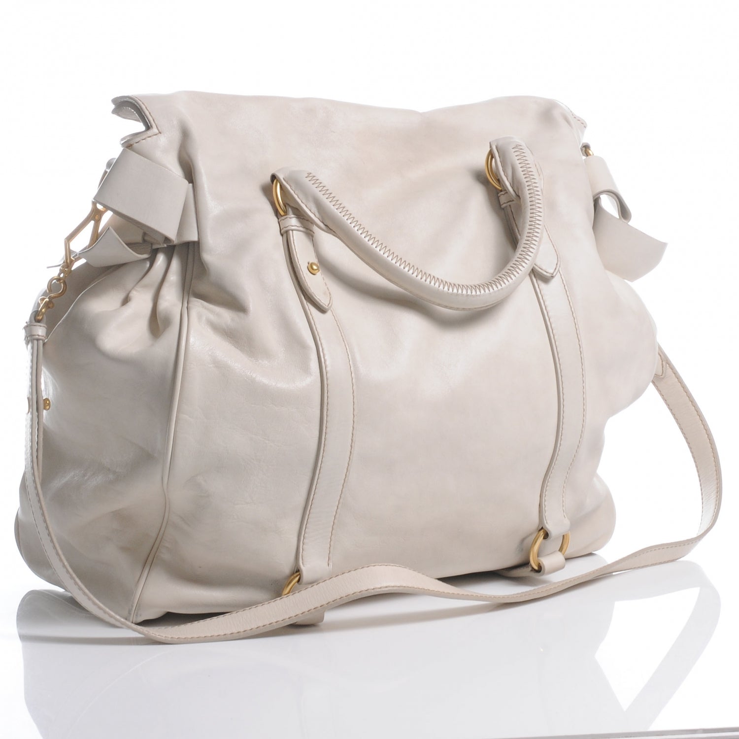 Miu Miu Vitello Lux Bow Bag Ivory 3 of 11