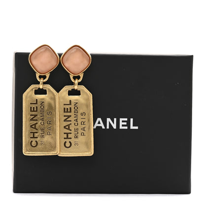 Chanel CC Tags Drop Earrings Gold Pink 5 of 5