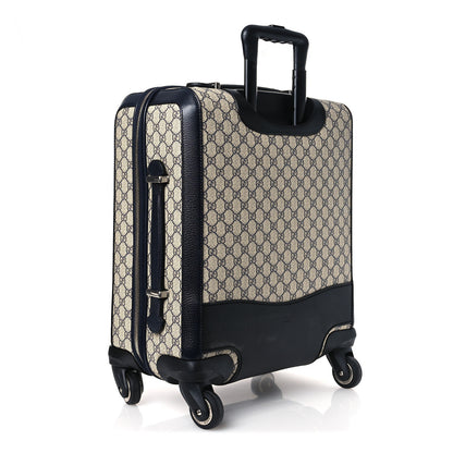 Gucci GG Supreme Monogram Textured Dollar Calfskin Web Small Savoy Cabin Trolley Beige Blue 2 of 9