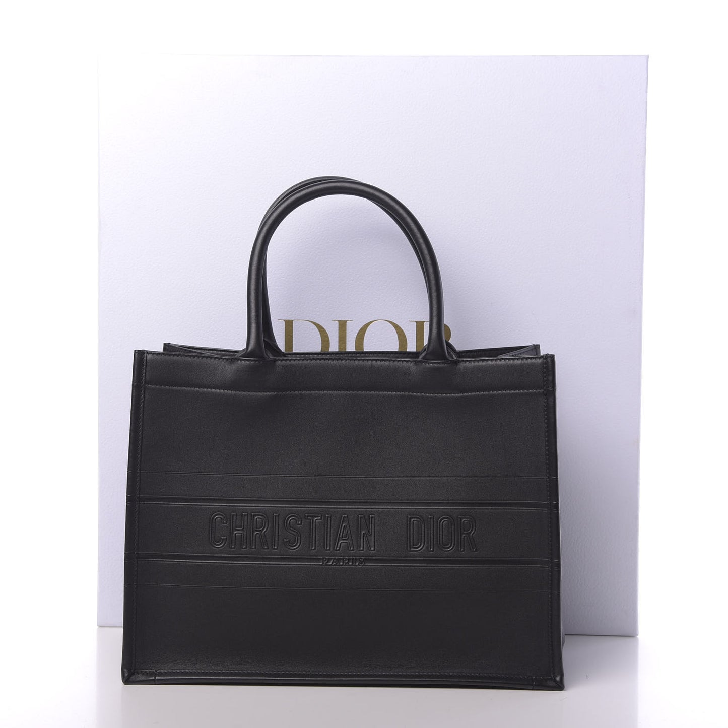 Calfskin Embossed Medium Book Tote Black