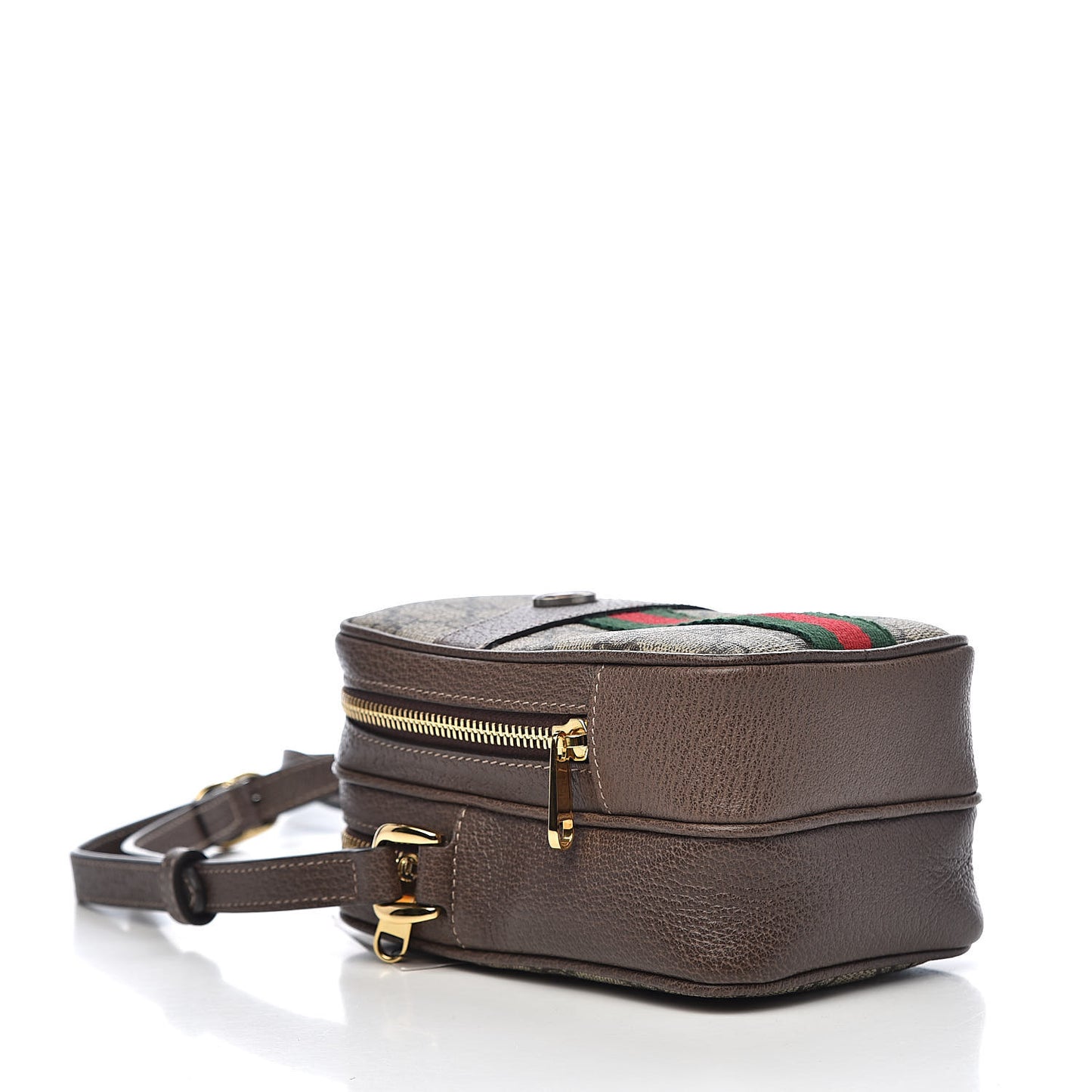 GG Supreme Monogram Web Mini Ophidia Double Zip Crossbody Bag Beige New Acero