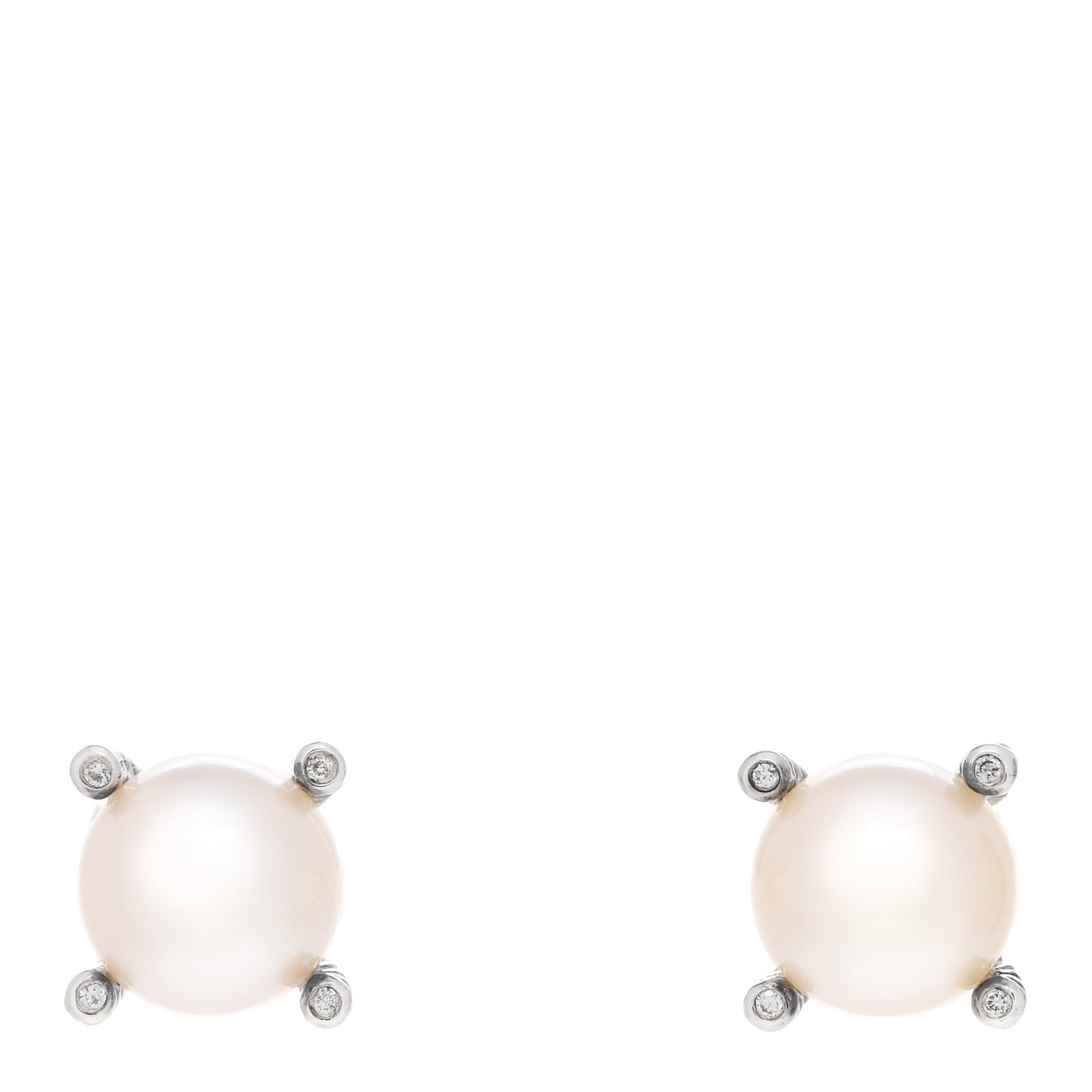 Sterling Silver Diamond Pearl 10mm Cable Stud Earrings
