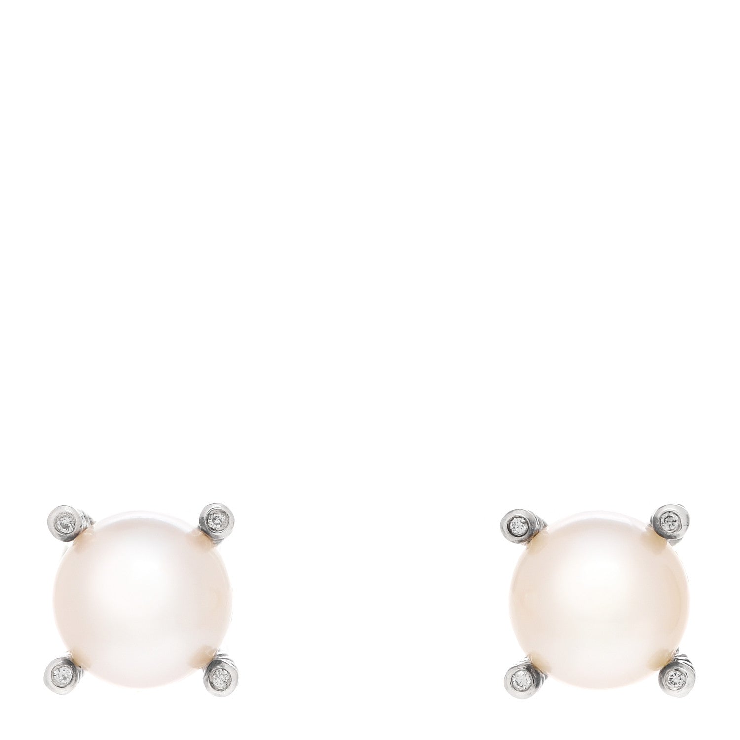 David Yurman Sterling Silver Diamond Pearl 10mm Cable Stud Earrings 1 of 5