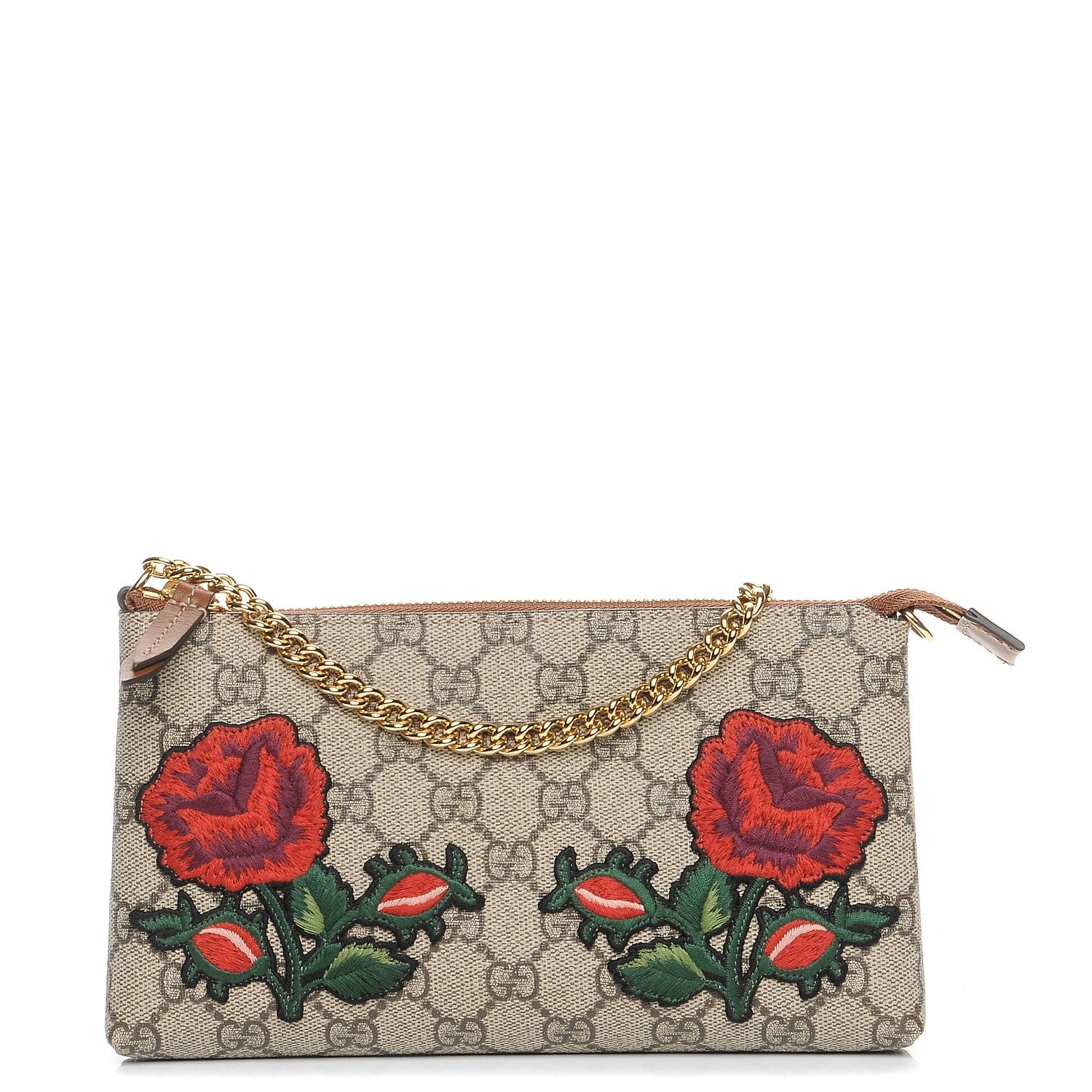 Gucci GG Supreme Monogram Embroidered Roses Chain Wrist Wallet 1 of 8
