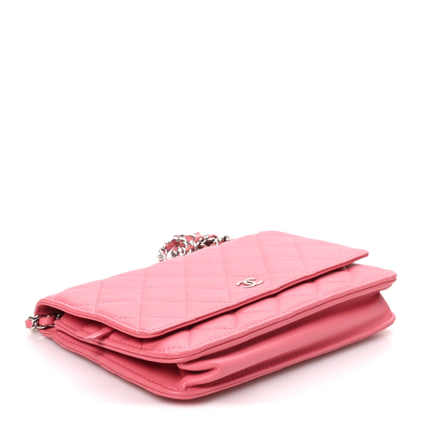Lambskin Quilted Wallet On Chain WOC Pink