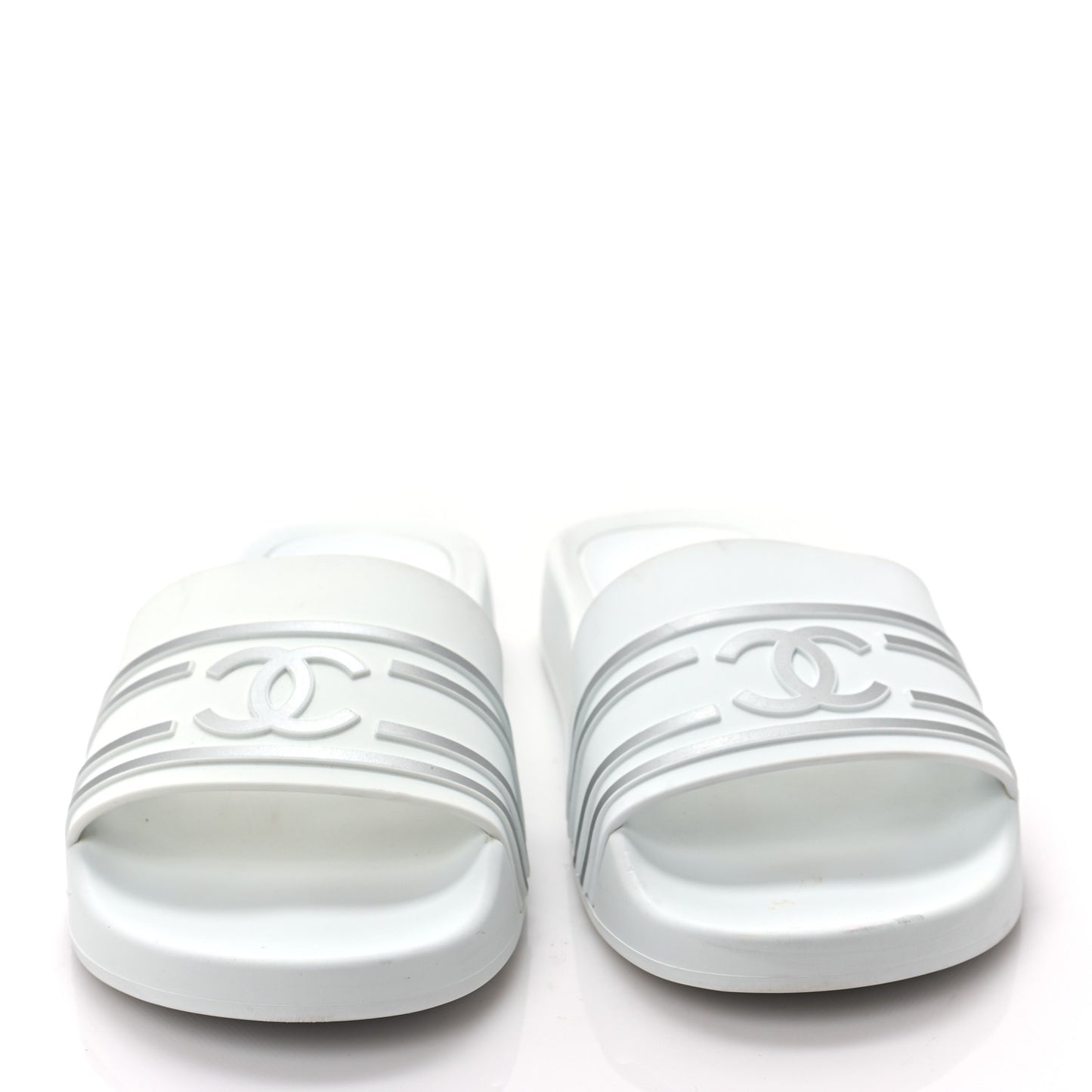 Rubber CC Flat Slide Sandals 41 White