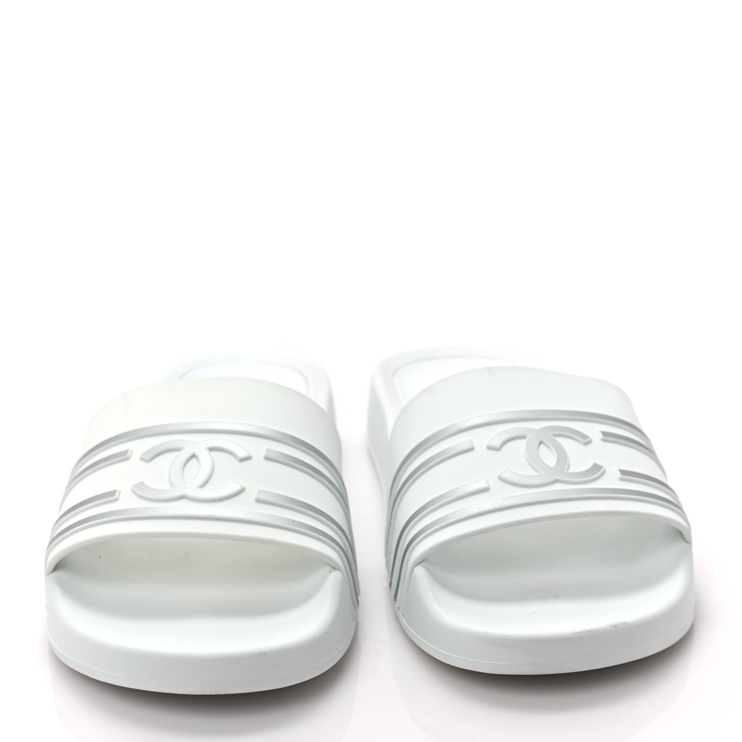 Chanel Rubber CC Flat Slide Sandals 41 White 2 of 7