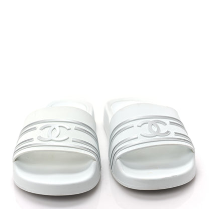 Chanel Rubber CC Flat Slide Sandals 41 White 2 of 7