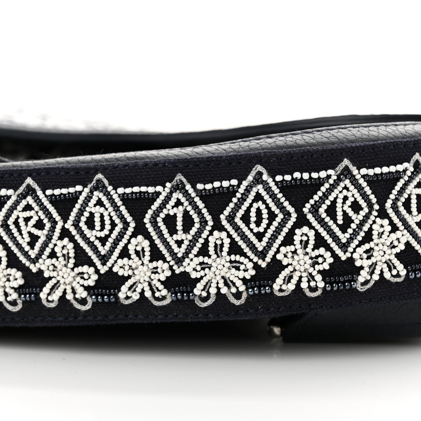 X SHAWN STUSSY Grained Calfskin Beaded Flower Saddle Bag Blue White