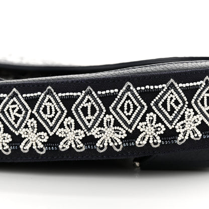 Christian Dior X SHAWN STUSSY Grained Calfskin Beaded Flower Saddle Bag Blue White 10 of 10