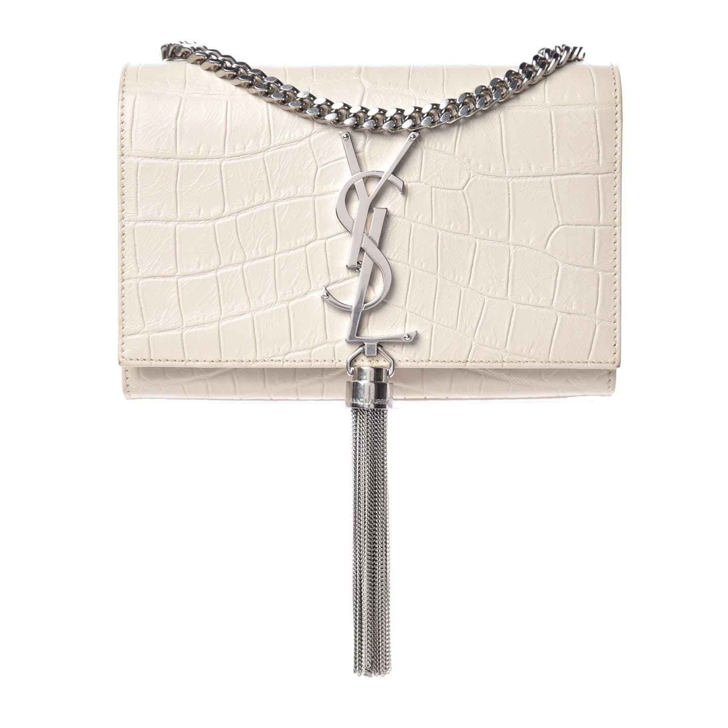 Saint Laurent Calfskin Crocodile Embossed Small Kate Tassel Satchel Dove White 1 of 8