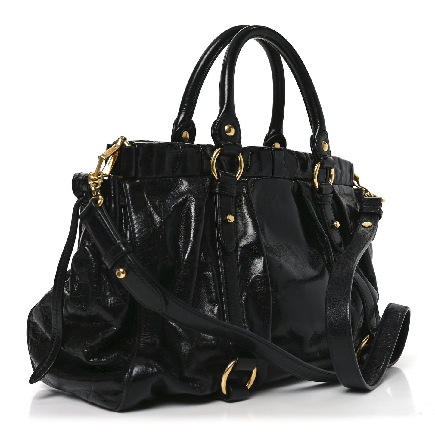 Vitello Lux Gathered Tote Black