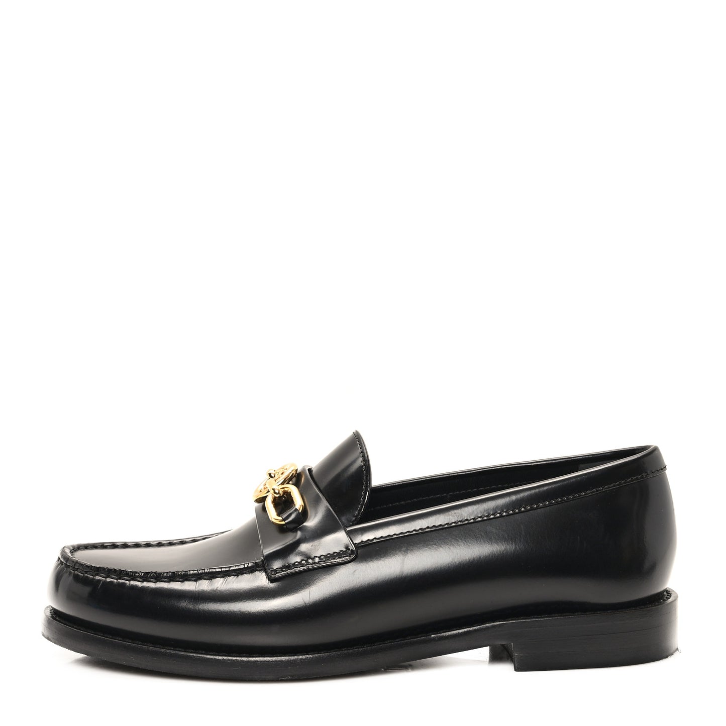 Glazed Calfskin Chess Flat Loafer 36 Black