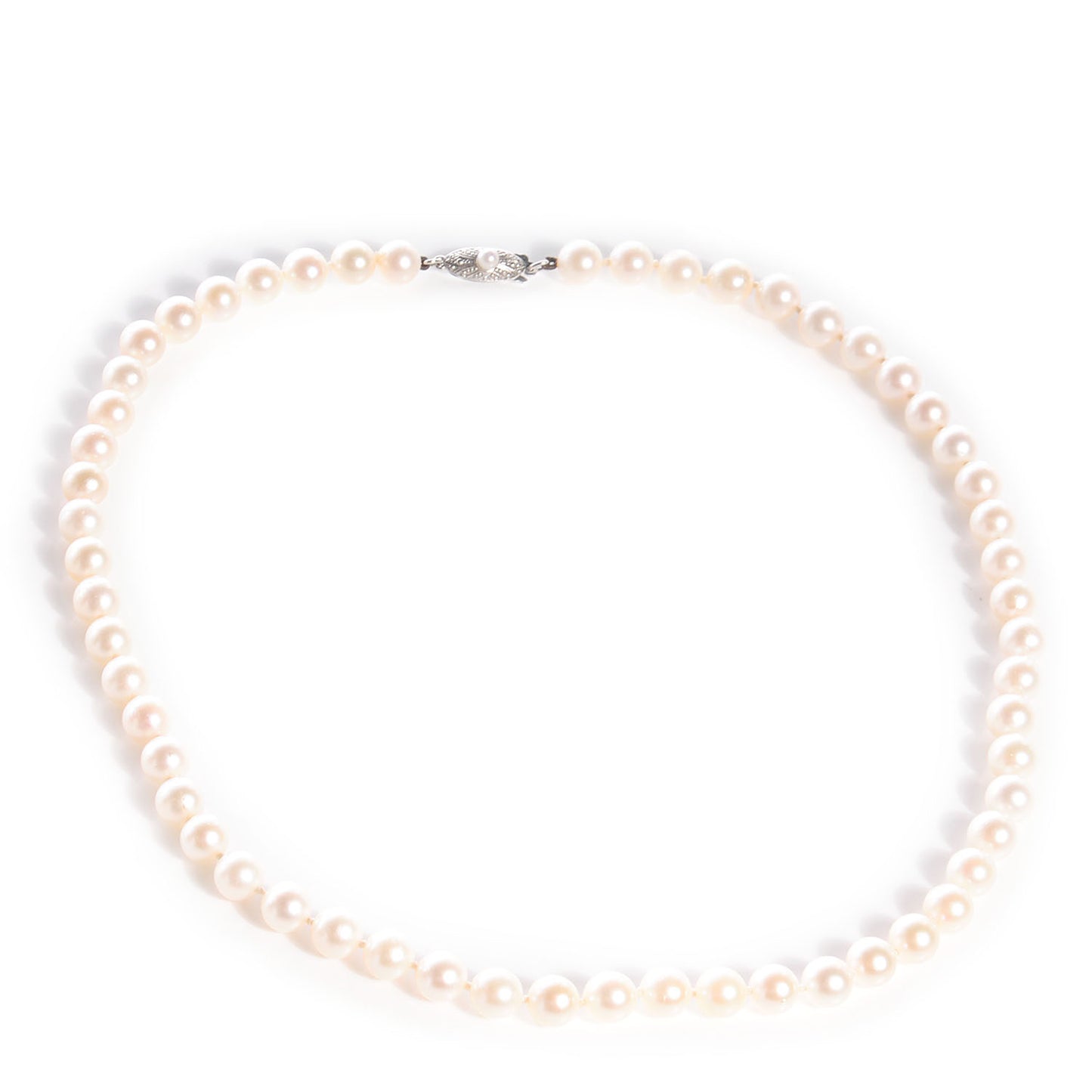 18k White Gold Cultured Akoya 6.5mm Pearl Strand Necklace 16