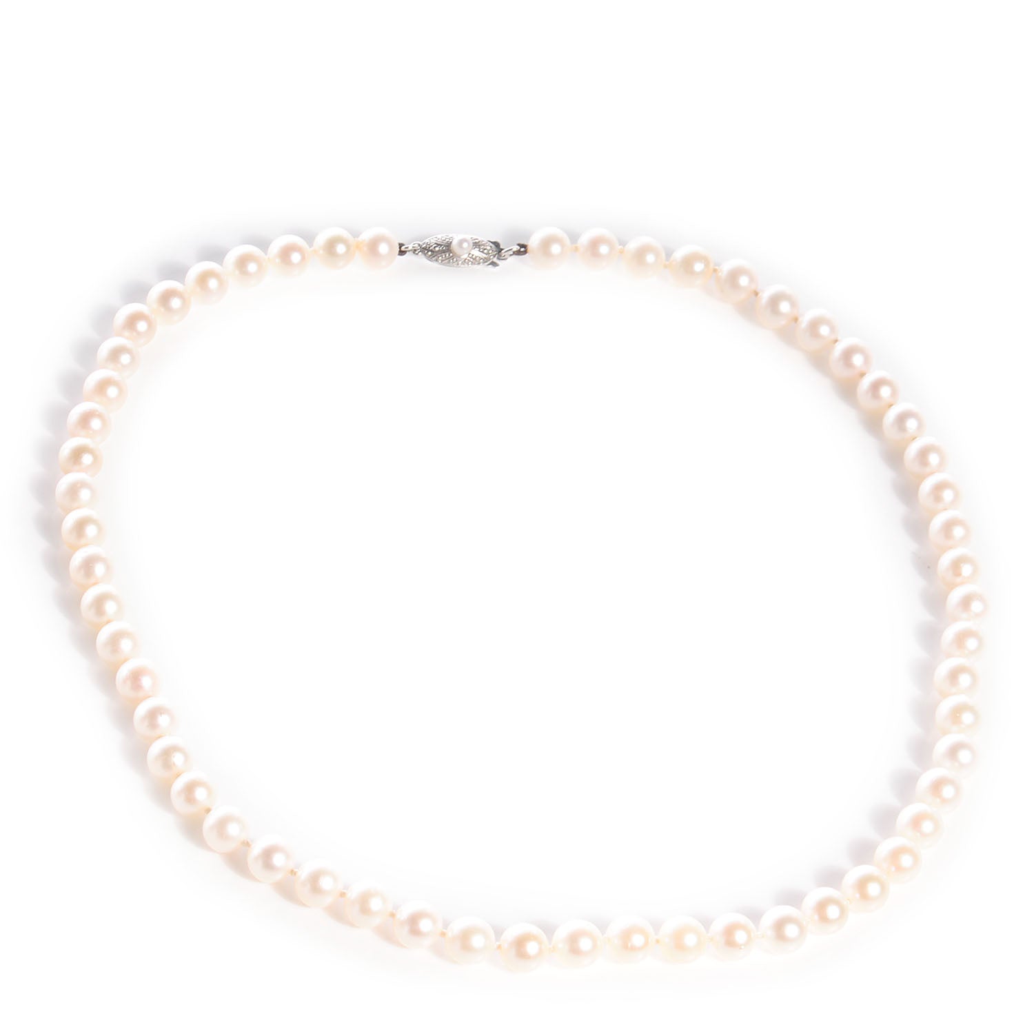 Mikimoto 18k White Gold Cultured Akoya 6.5mm Pearl Strand Necklace 16 1 of 7